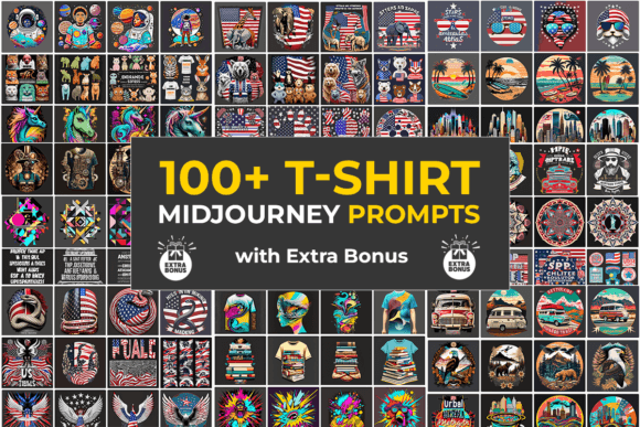 100 Midjourney Prompts T-Shirt Designs with Extra Bonus