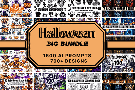 Big Halloween Sublimation Clipart Bundle 1600 Halloween Midjourney Prompts